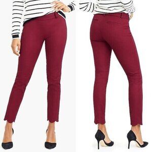 J. CREW Womens SIZE 0 Wine Cropped Twill Winnie PANTS w/ Scalloped Hem H5171 EUC